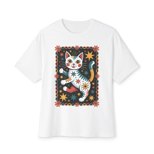 Cosmic Dancing Cat Oversized Boxy T-Shirt