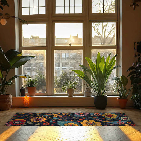 Secret Gardens 4 - Floral Yoga Mat for Mindful Practice With Multi Coloured Flowers - Non Slip Eco-Friendly Natural Rubber