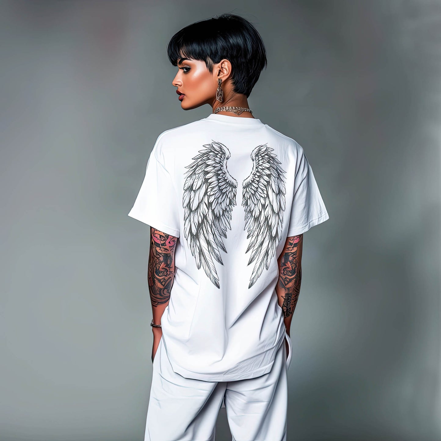 “Angel Wings” Oversized Yoga T-Shirt – Relaxed Fit, Boho Spirit Ethically Made Wearable Art Tee