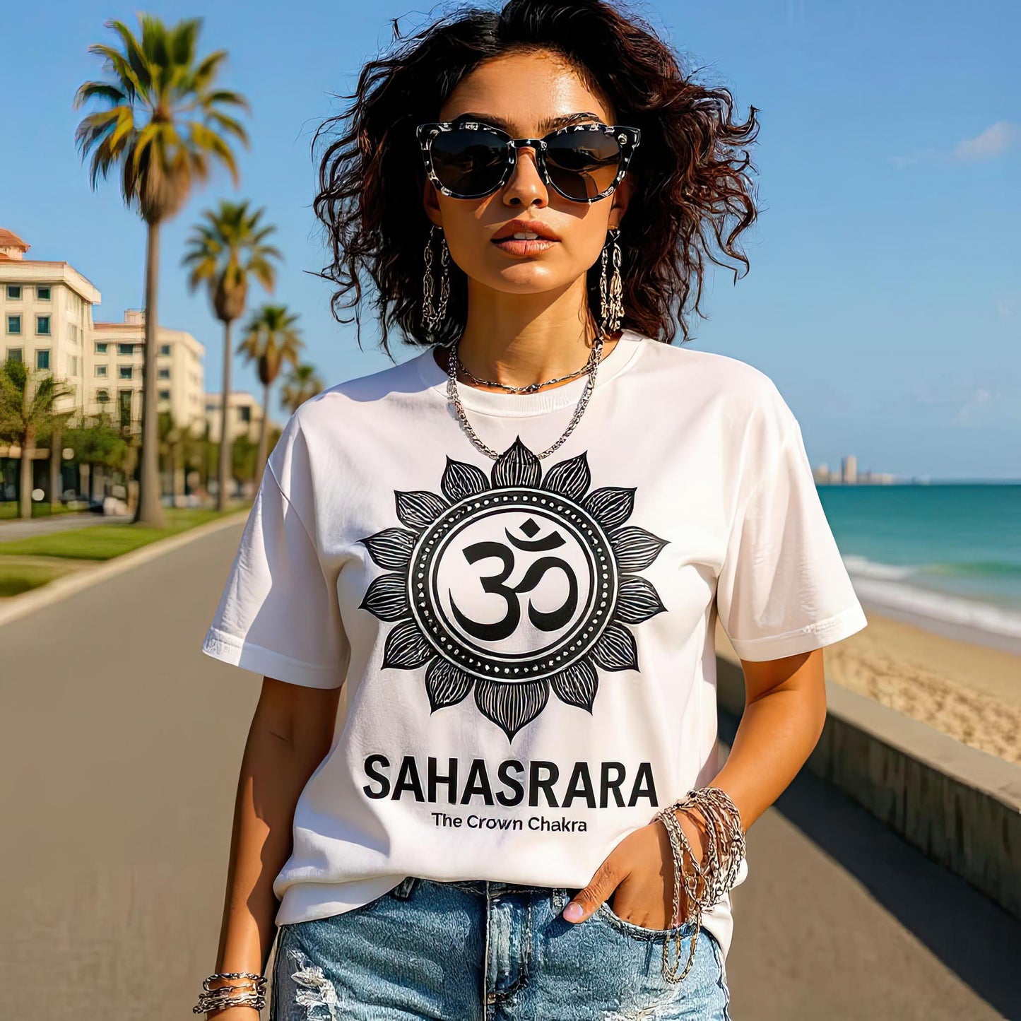 Crown Chakra T-Shirt – Oversized Unisex Tee with Sahasrara Lotus, Spiritual Yoga Clothing Premium Cotton