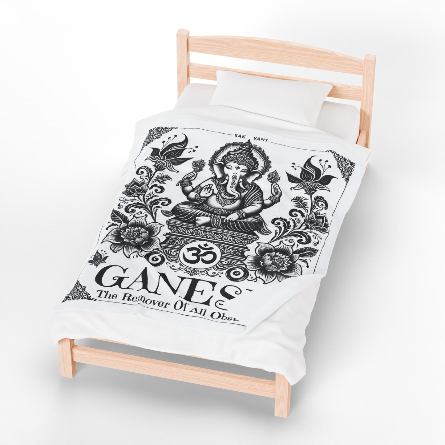 Bodulah "Ganesh" Velveteen Blanket – Sacred Elephant Design, Plush Boho Throw for Meditation, Yoga & Relaxation