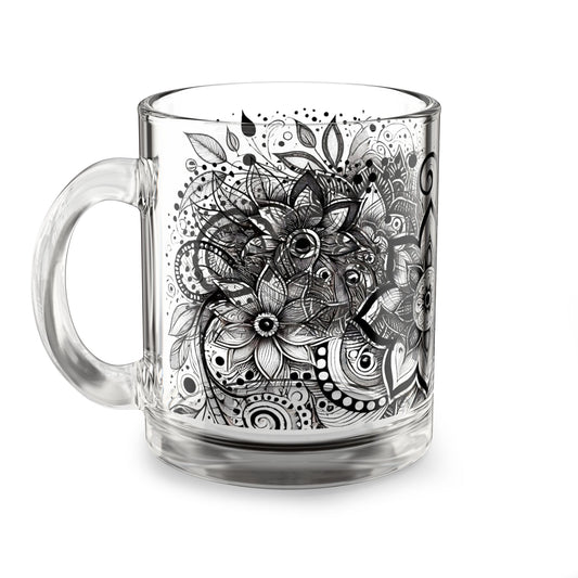 Ethereal Bloom – Black & White Glass Mug