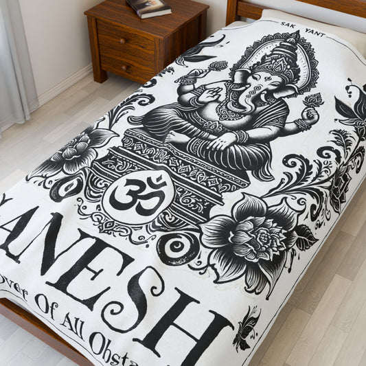 Bodulah "Ganesh" Velveteen Blanket – Sacred Elephant Design, Plush Boho Throw for Meditation, Yoga & Relaxation