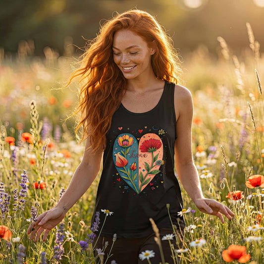 Boho Flower Heart Relaxed Fit Tank Top