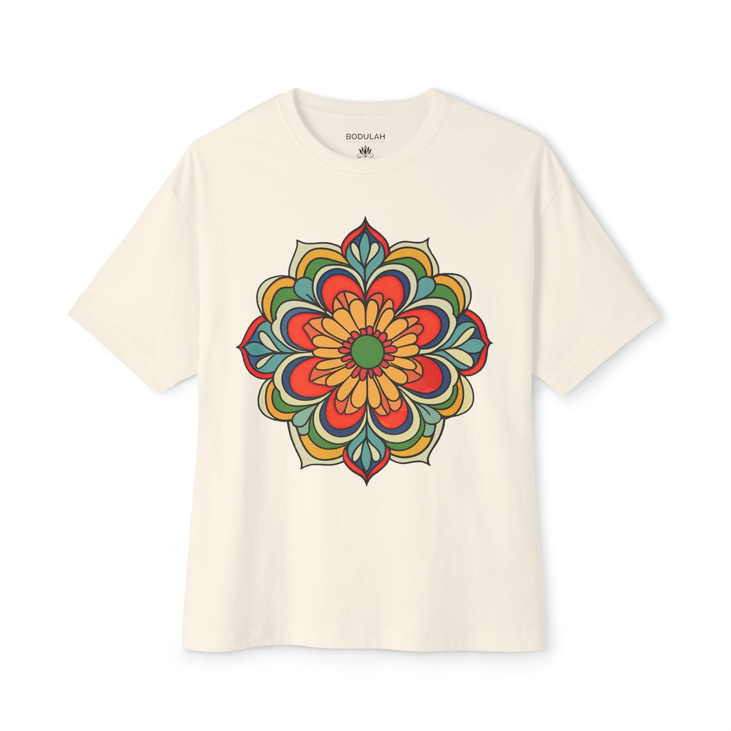 Mandala Flower T-Shirt Oversized Yoga Tee for Balance, Energy & Beauty Sacred Geometry Boho Art Shirt