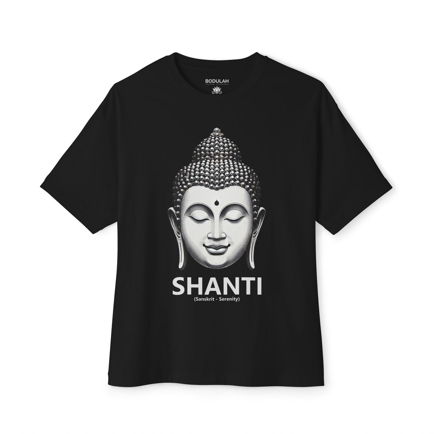 Buddha Serenity T-Shirt – Oversized boxy Tee with Buddha Head, Peaceful Yoga Clothing Premium Cotton