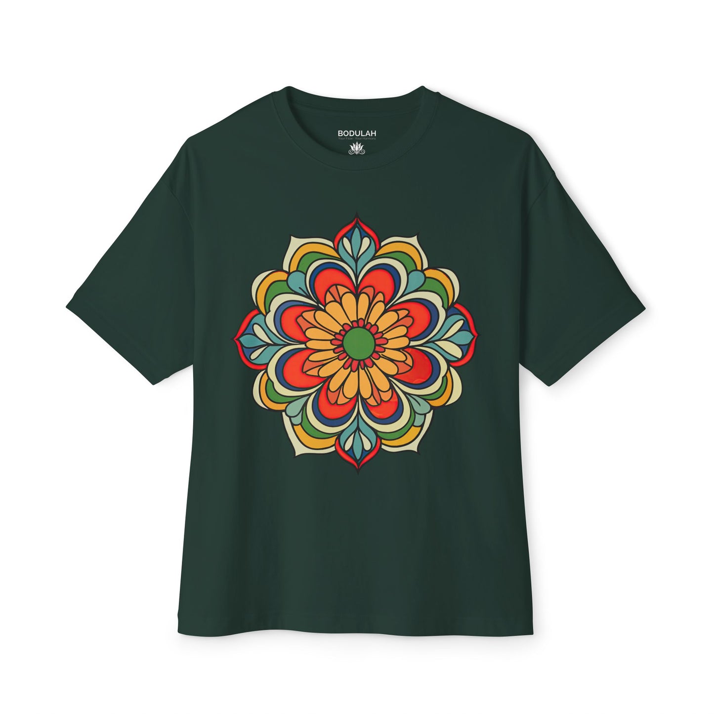 Mandala Flower T-Shirt Oversized Yoga Tee for Balance, Energy & Beauty Sacred Geometry Boho Art Shirt