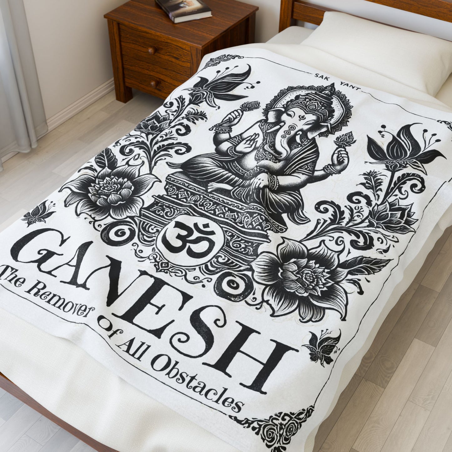 Bodulah "Ganesh" Velveteen Blanket – Sacred Elephant Design, Plush Boho Throw for Meditation, Yoga & Relaxation