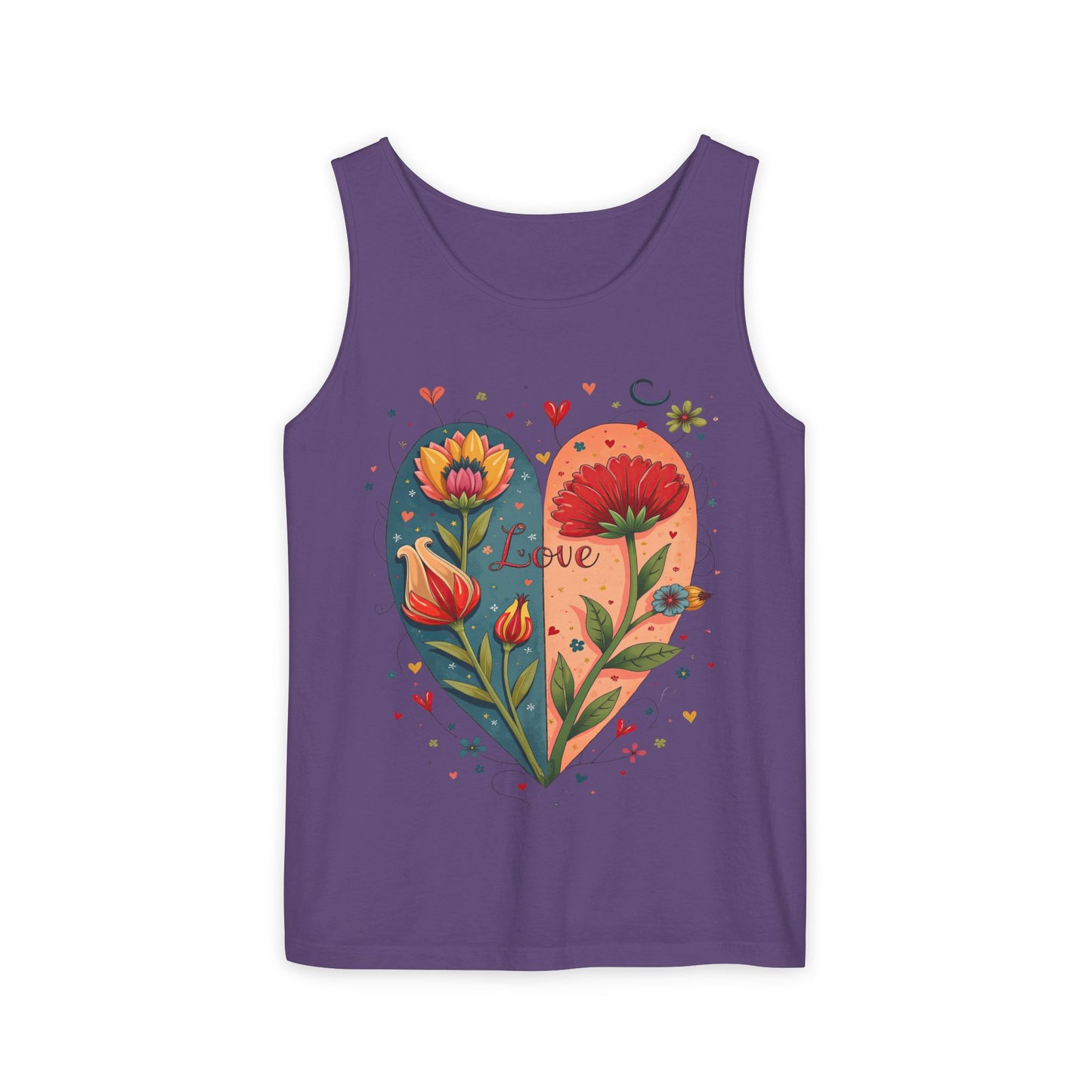 Boho Flower Heart Relaxed Fit Tank Top