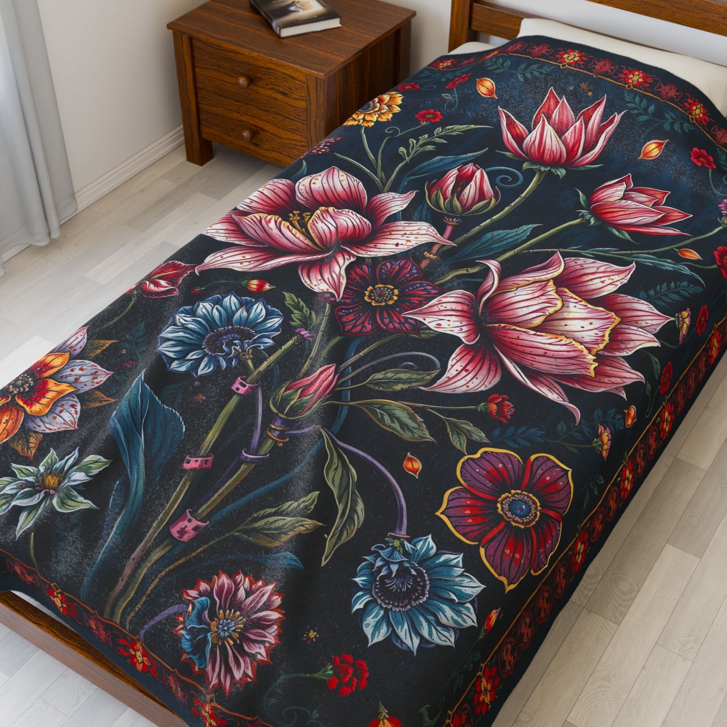 Vibrant Floral Velveteen Plush Blanket - Cozy Home Décor for Relaxation