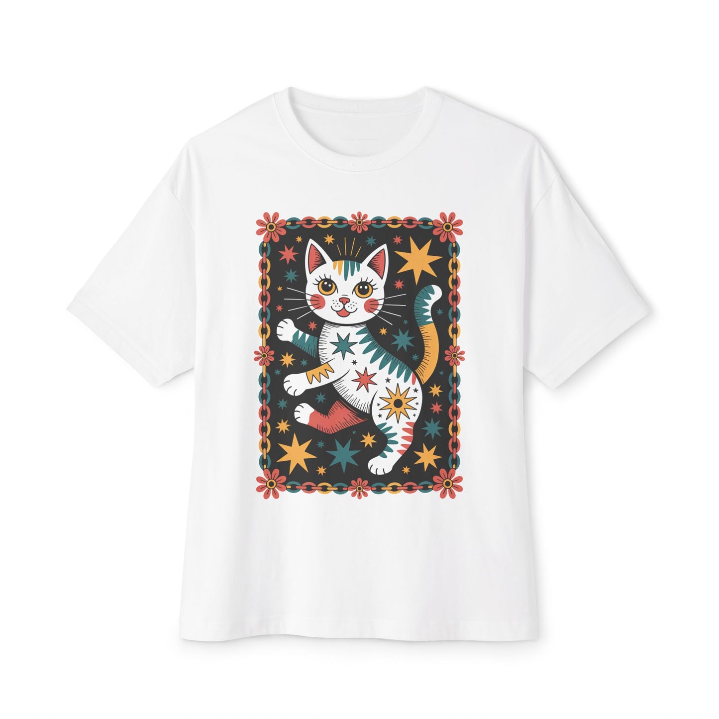 Cosmic Dancing Cat Oversized Boxy T-Shirt
