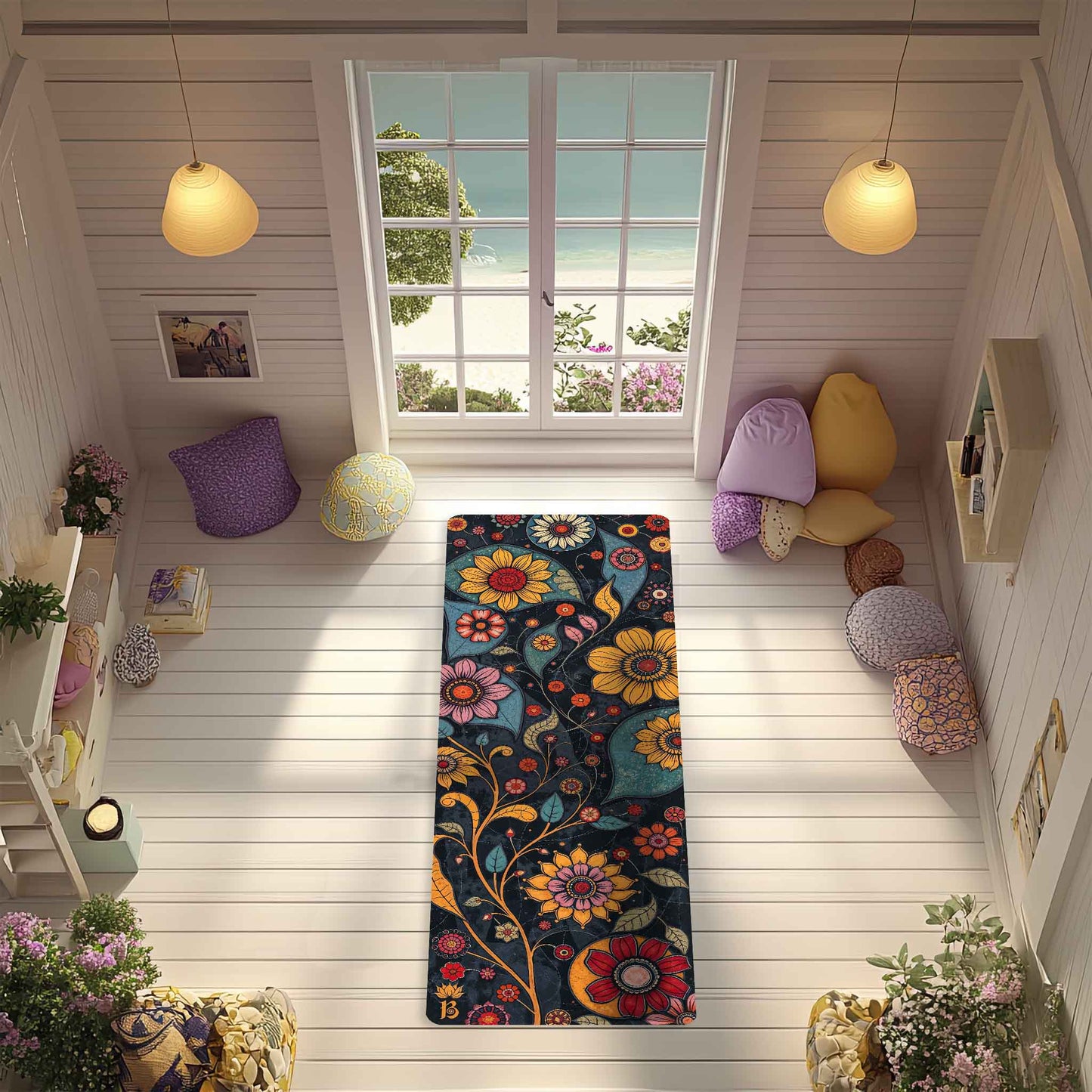 Secret Gardens 4 - Floral Yoga Mat for Mindful Practice With Multi Coloured Flowers - Non Slip Eco-Friendly Natural Rubber