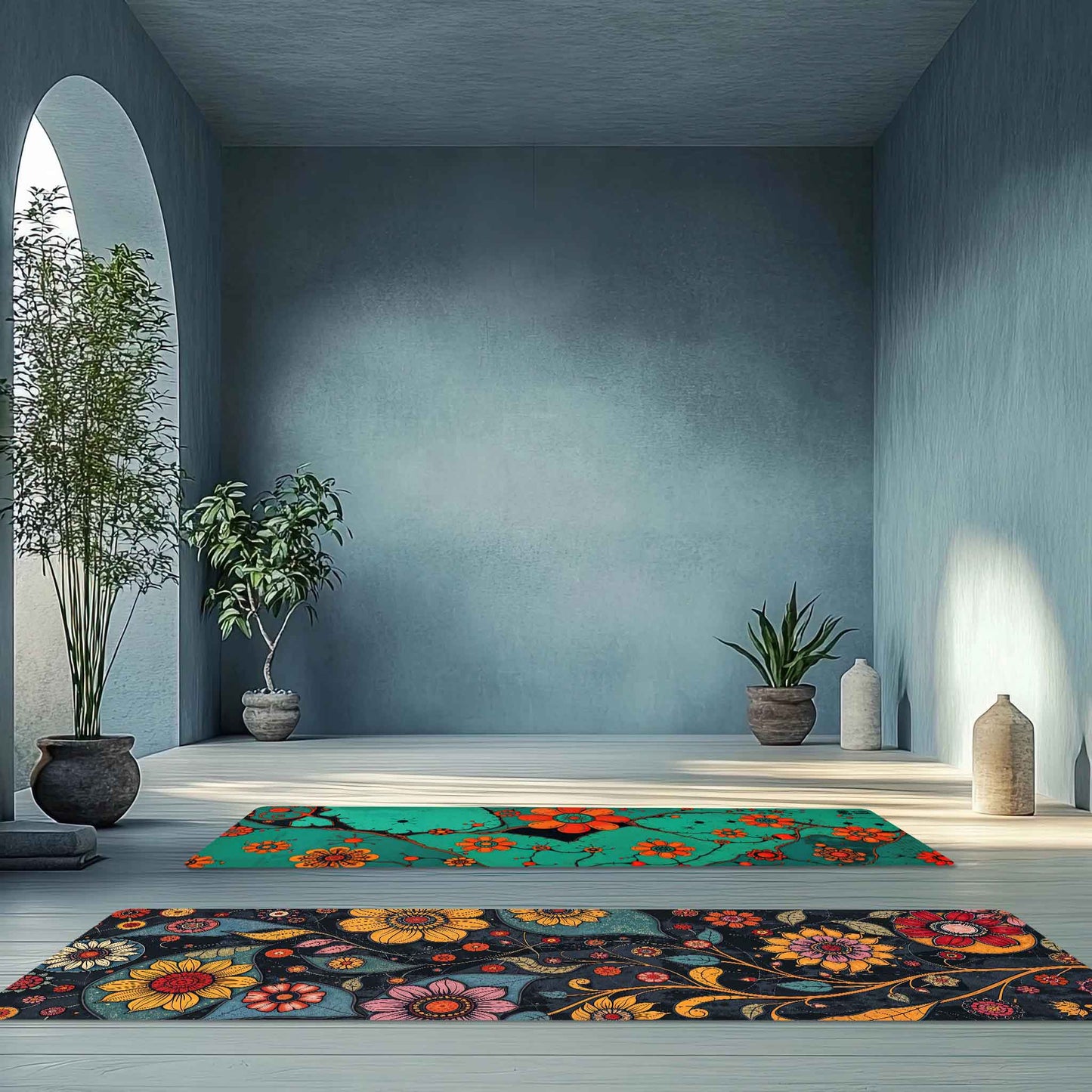 Secret Gardens 4 - Floral Yoga Mat for Mindful Practice With Multi Coloured Flowers - Non Slip Eco-Friendly Natural Rubber