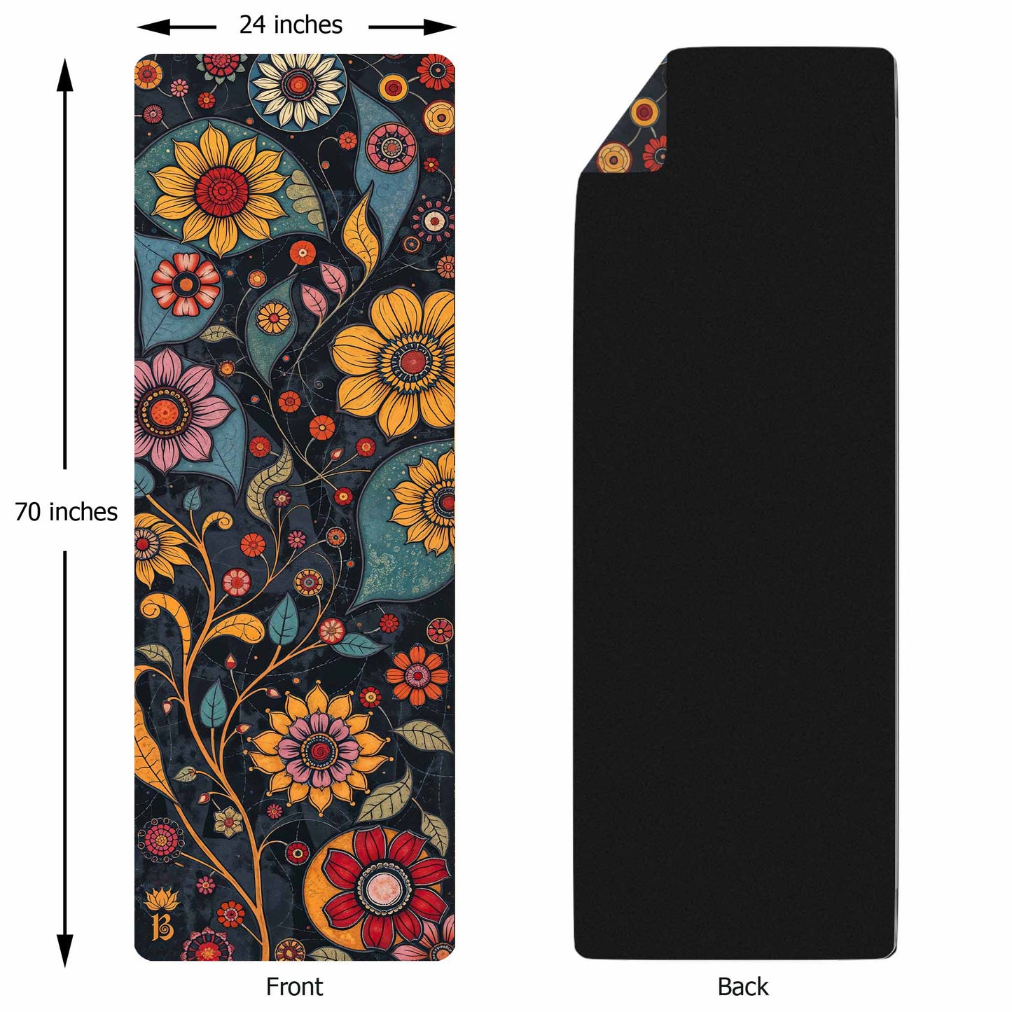Secret Gardens 4 - Floral Yoga Mat for Mindful Practice With Multi Coloured Flowers - Non Slip Eco-Friendly Natural Rubber