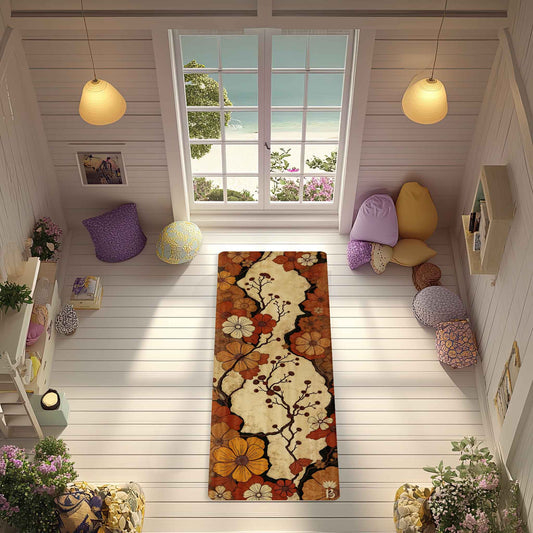 Secret Gardens 5 - Floral Yoga Mat for Mindful Practice in Tranquil Earth Tones - Non-Slip Eco-Friendly Natural Rubber