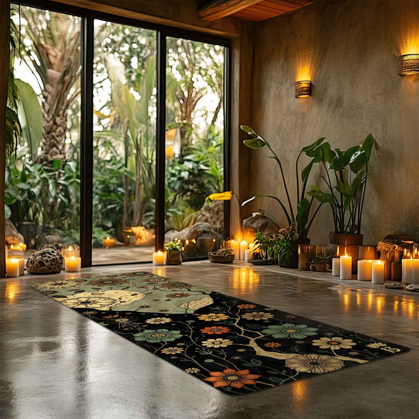 Secret Gardens 7 - Floral Yoga Mat for Mindful Practice - Non-Slip Eco-Friendly Natural Rubber