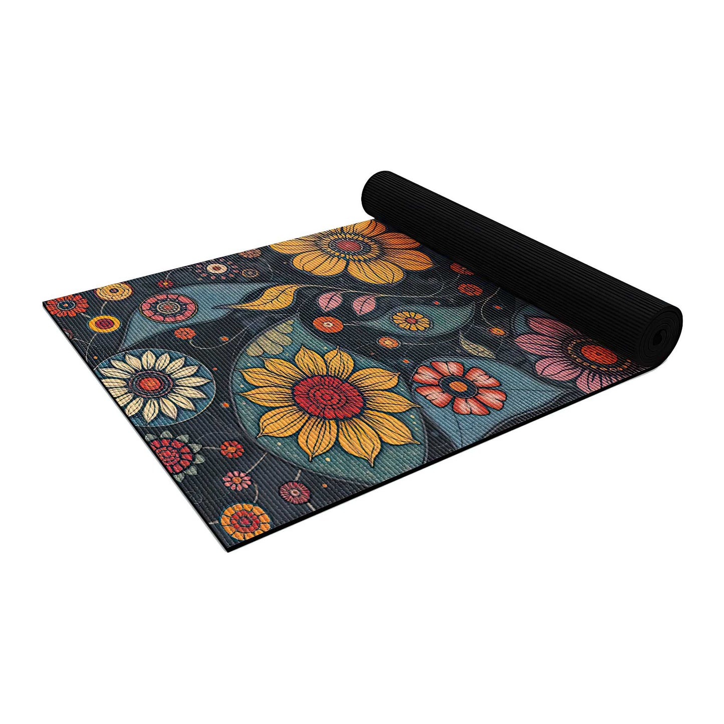 Secret Gardens 4 - Floral Yoga Mat for Mindful Practice With Multi Coloured Flowers - Non Slip Eco-Friendly Natural Rubber