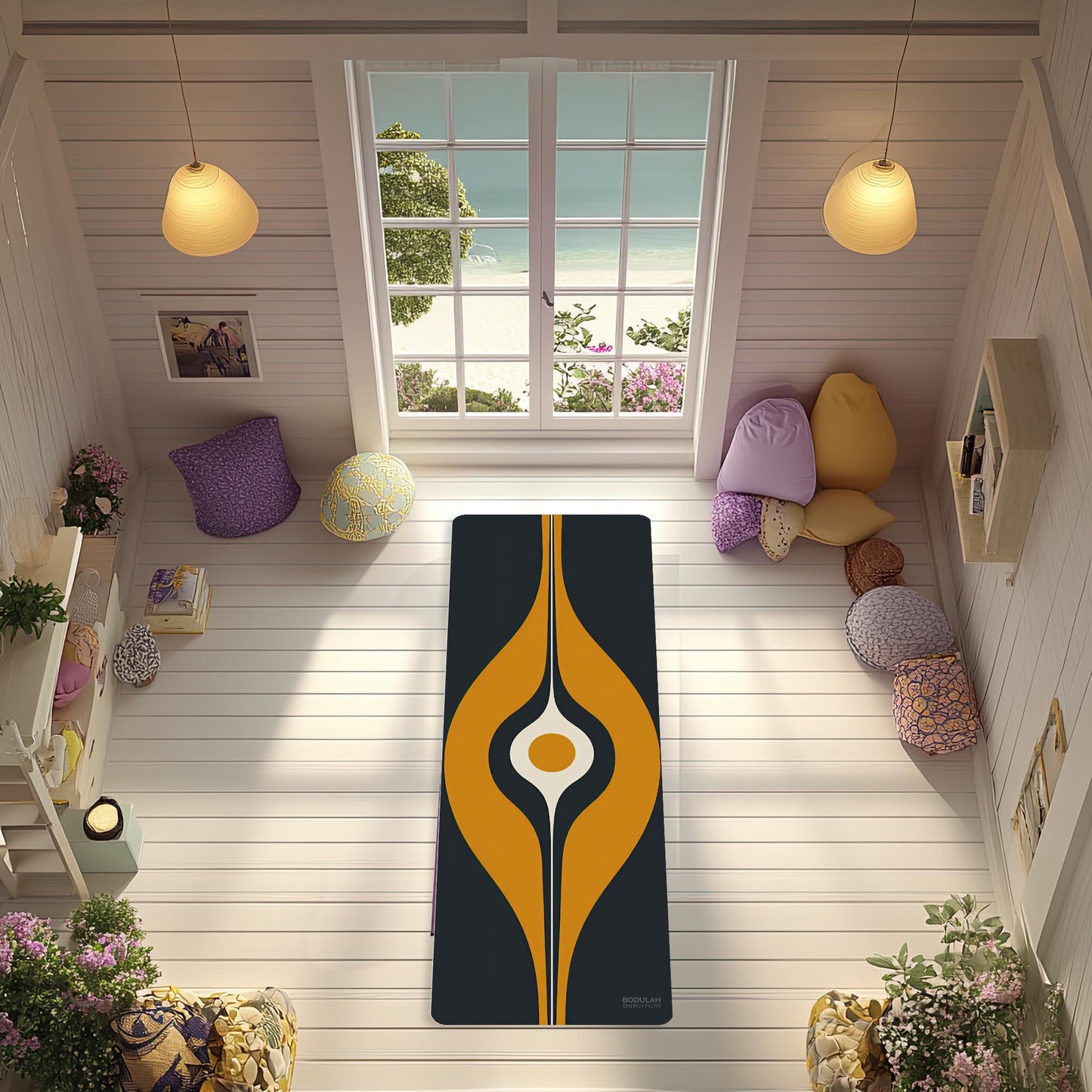 Energy Flow Yoga Mat 1 - Retro Modern Design  Non-Slip Exercise Mat for Home Gym Pilates Meditation & Yoga Practice