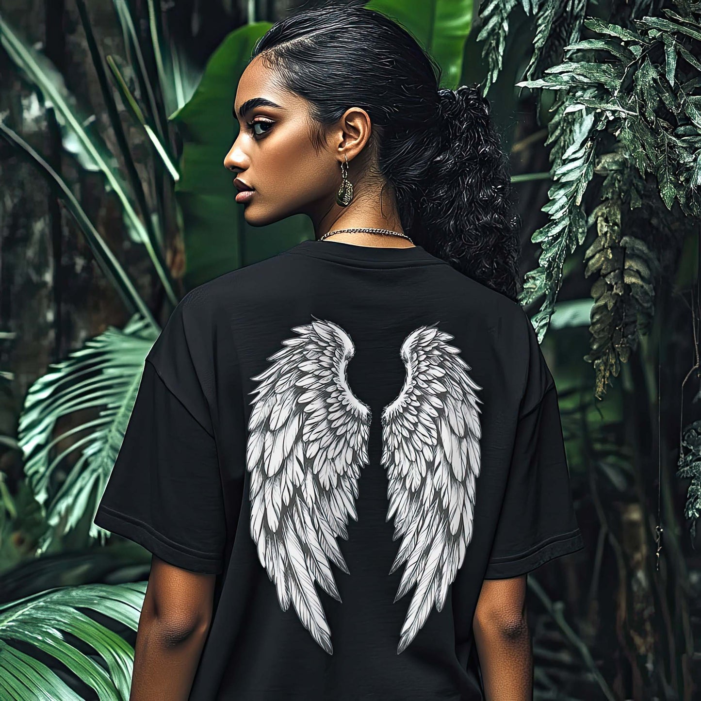 “Angel Wings” Oversized Yoga T-Shirt – Relaxed Fit, Boho Spirit Ethically Made Wearable Art Tee