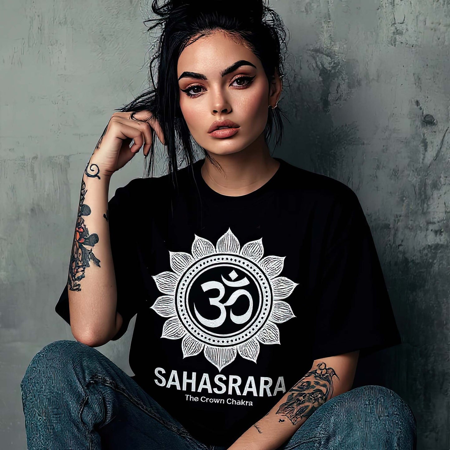 Crown Chakra T-Shirt – Oversized Unisex Tee with Sahasrara Lotus, Spiritual Yoga Clothing Premium Cotton