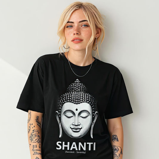 Buddha Serenity T-Shirt – Oversized boxy Tee with Buddha Head, Peaceful Yoga Clothing Premium Cotton