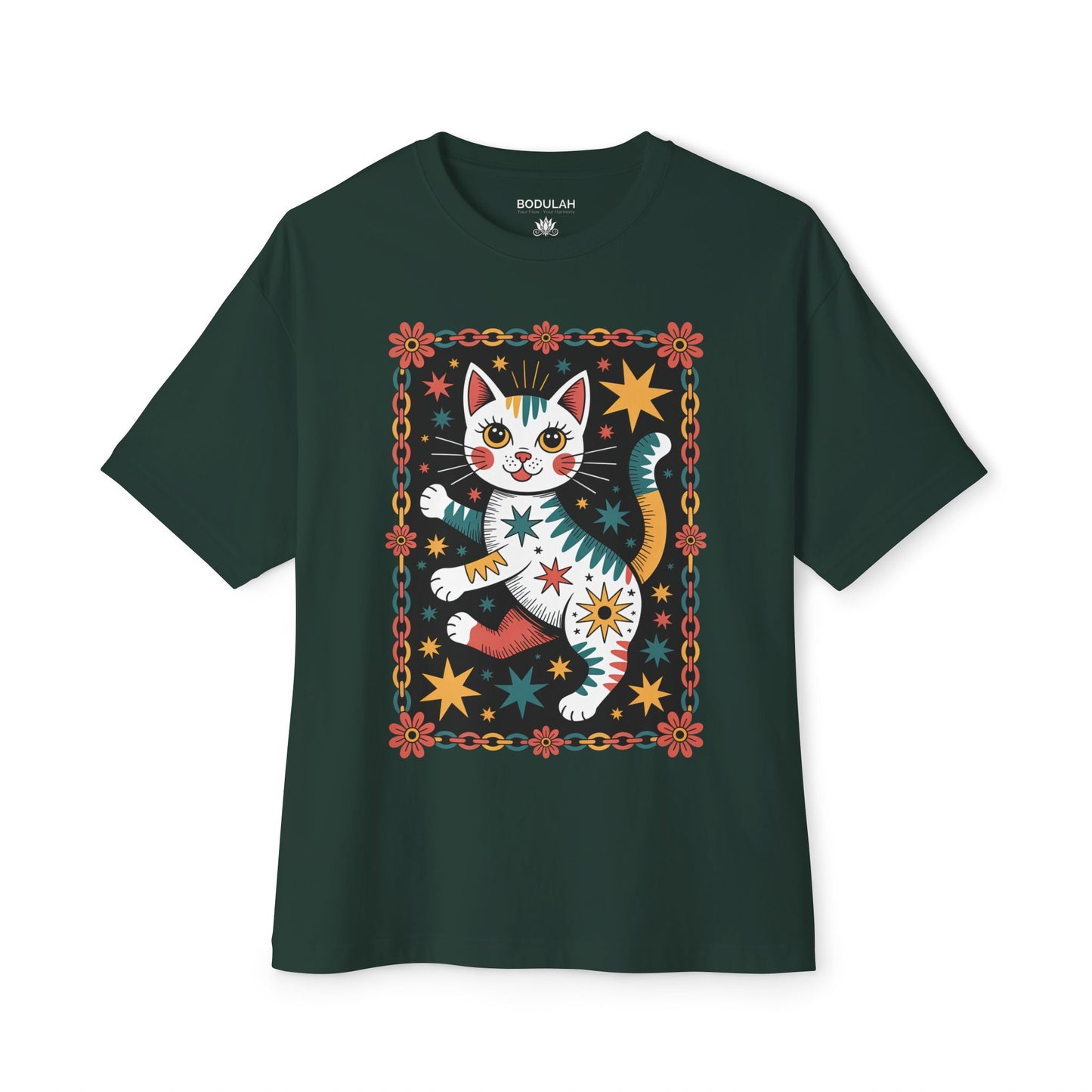 Cosmic Dancing Cat Oversized Boxy T-Shirt