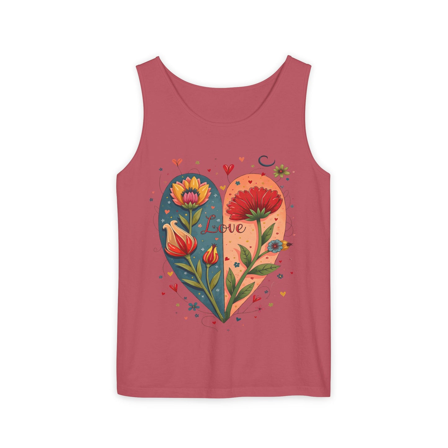 Boho Flower Heart Relaxed Fit Tank Top