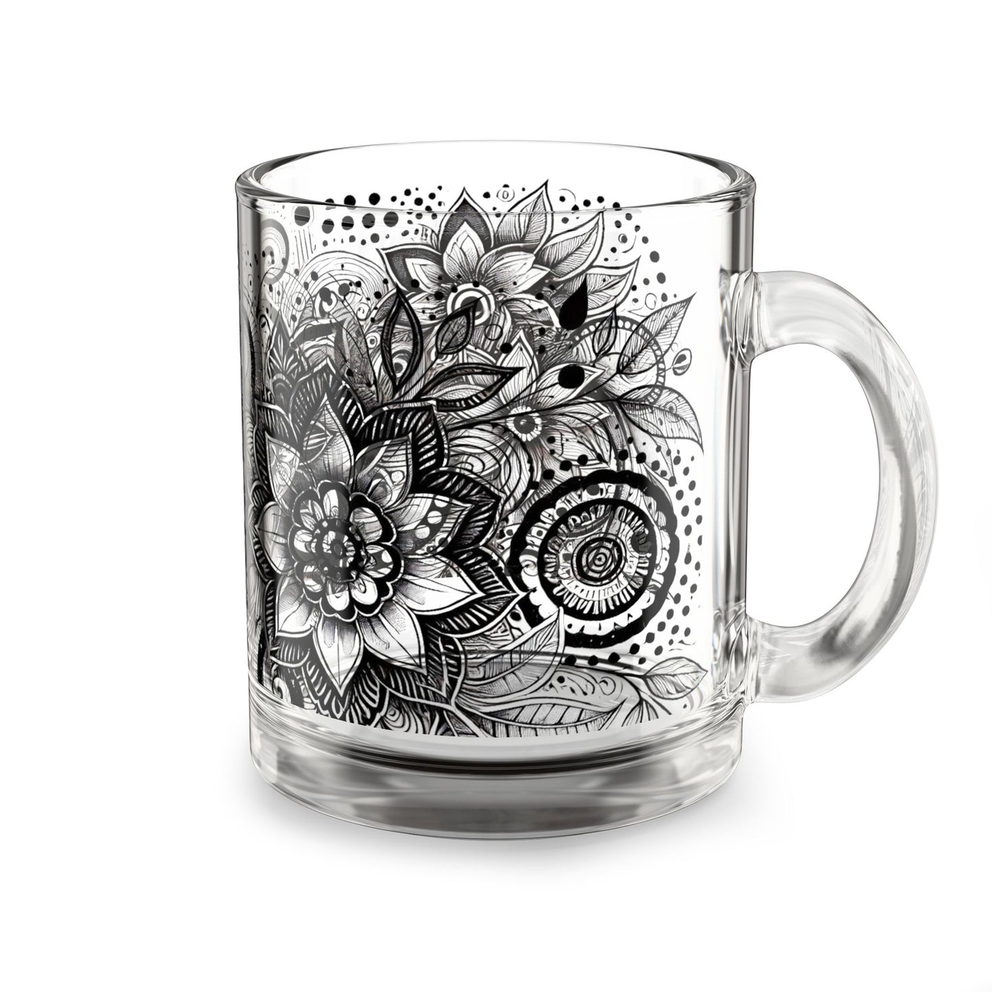 Ethereal Bloom – Black & White Glass Mug