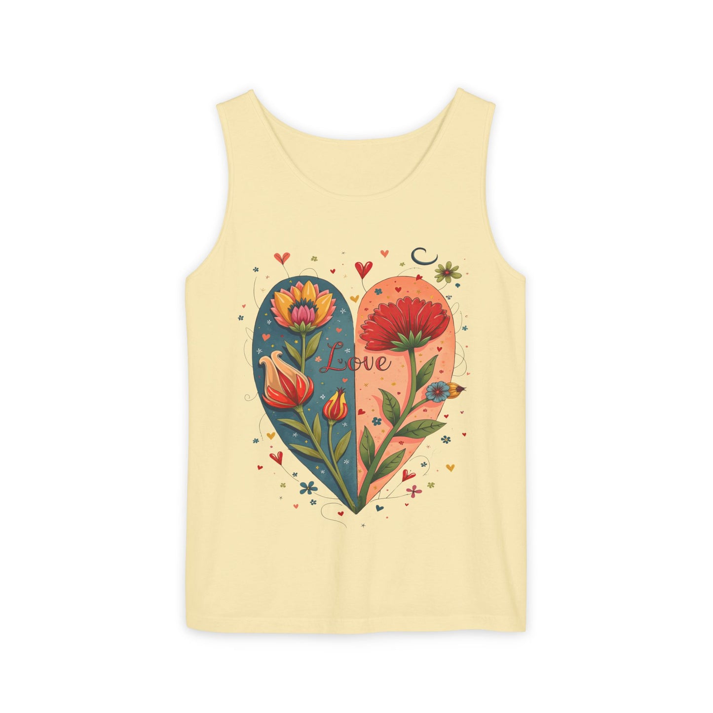 Boho Flower Heart Relaxed Fit Tank Top