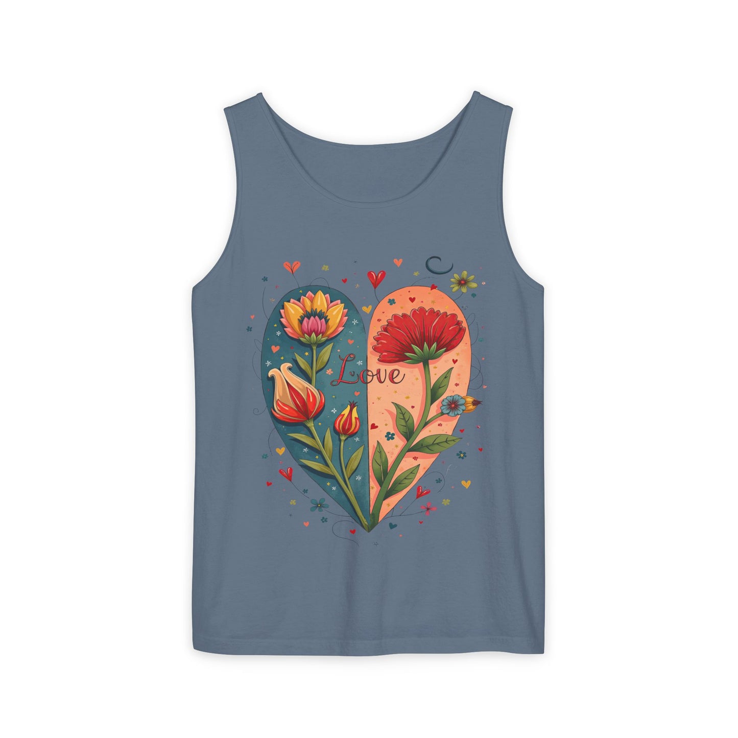 Boho Flower Heart Relaxed Fit Tank Top