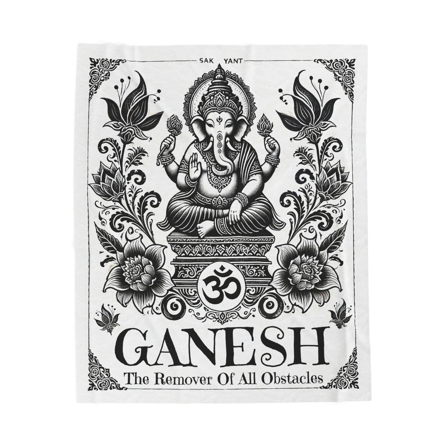 Bodulah "Ganesh" Velveteen Blanket – Sacred Elephant Design, Plush Boho Throw for Meditation, Yoga & Relaxation