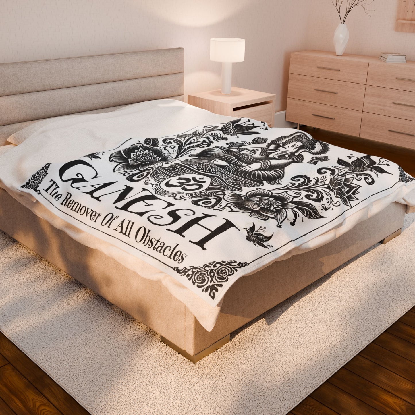 Bodulah "Ganesh" Velveteen Blanket – Sacred Elephant Design, Plush Boho Throw for Meditation, Yoga & Relaxation