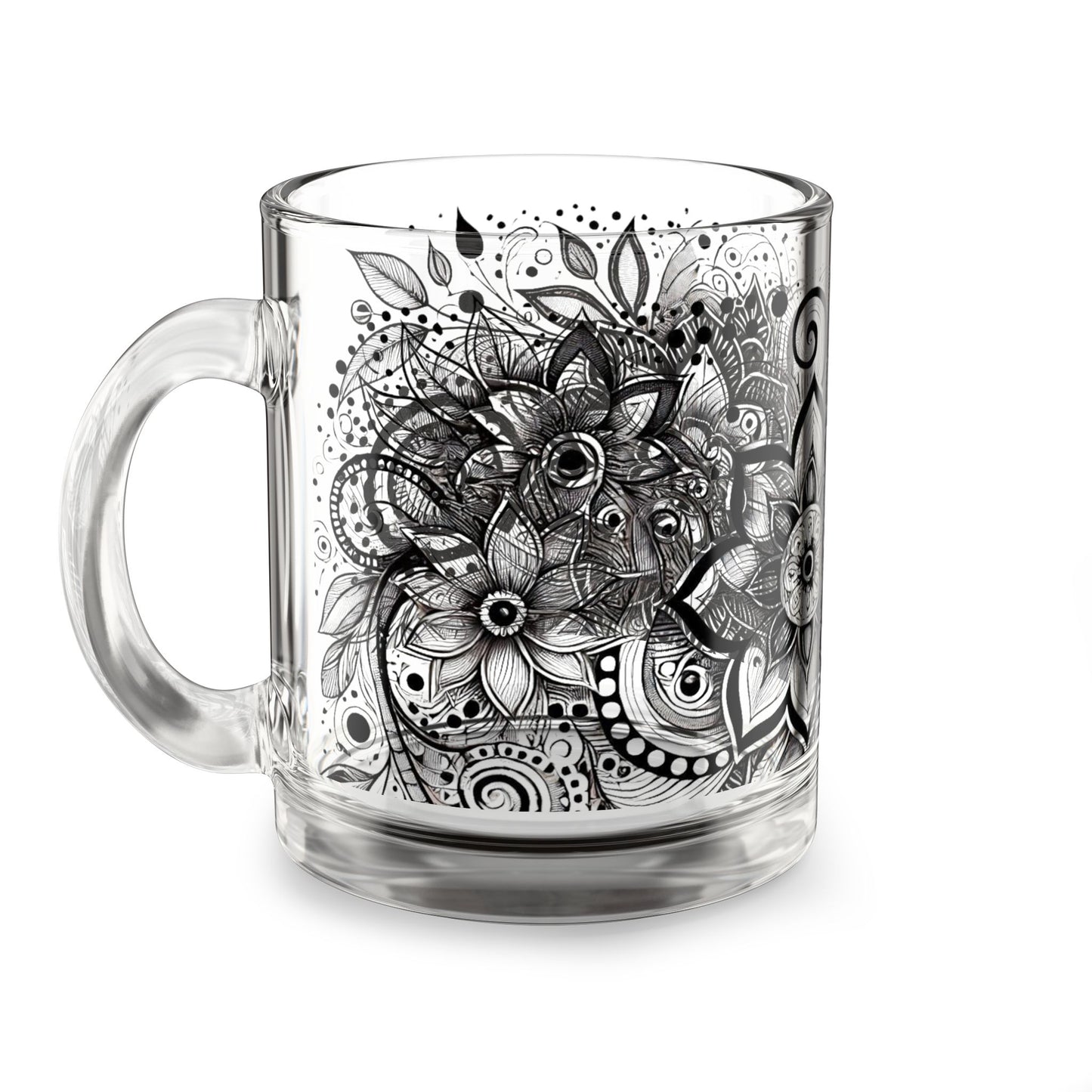 Ethereal Bloom – Black & White Glass Mug