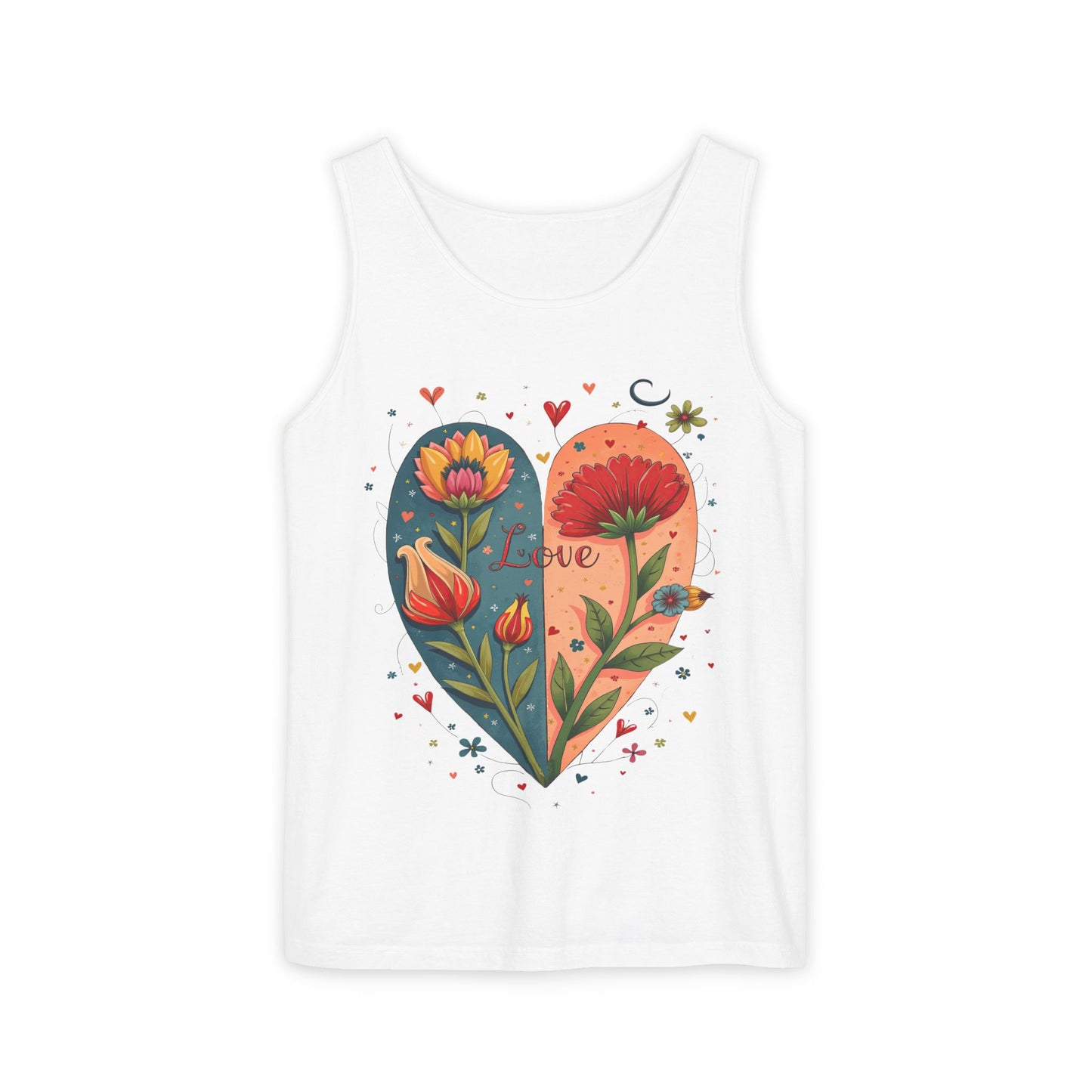 Boho Flower Heart Relaxed Fit Tank Top