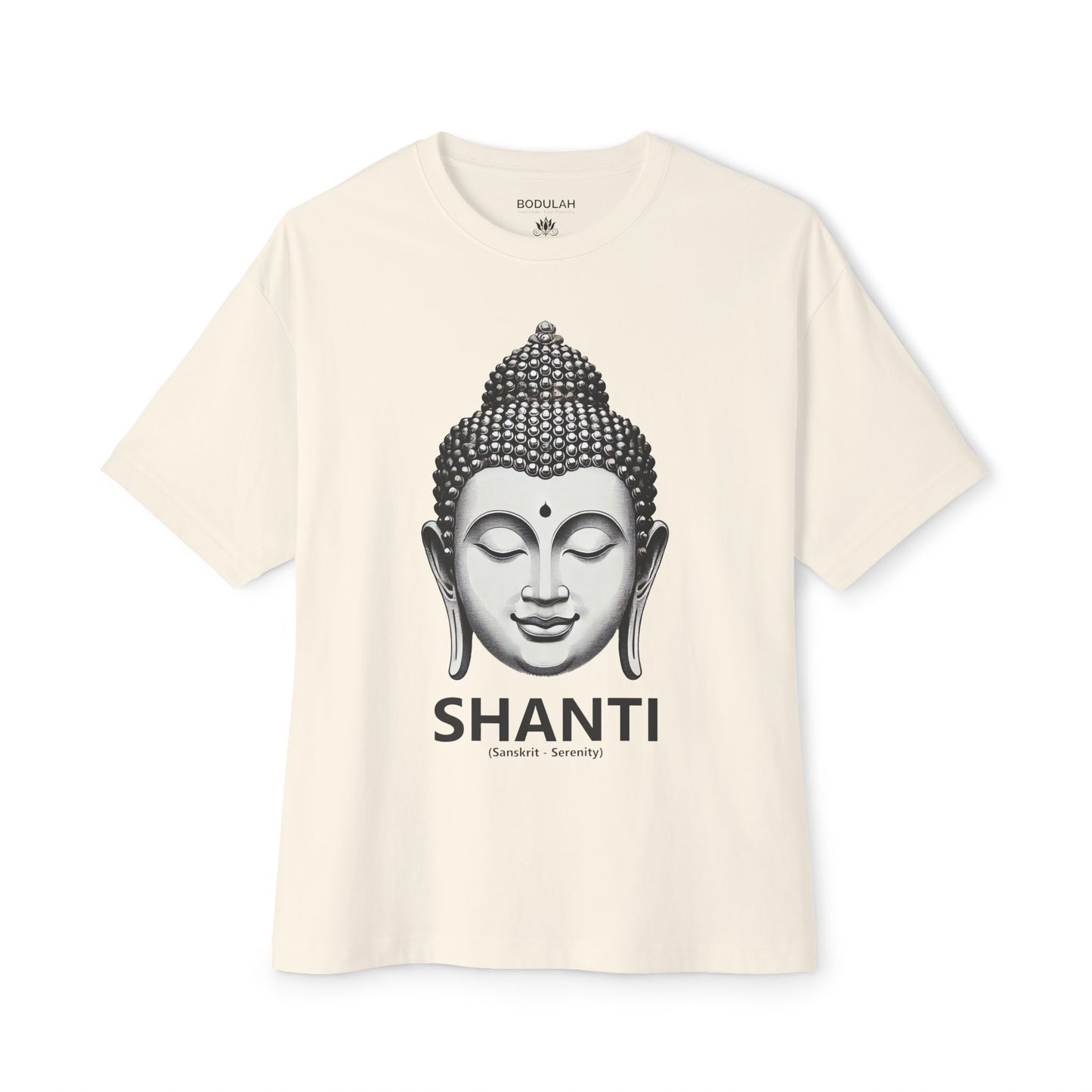 Buddha Serenity T-Shirt – Oversized boxy Tee with Buddha Head, Peaceful Yoga Clothing Premium Cotton