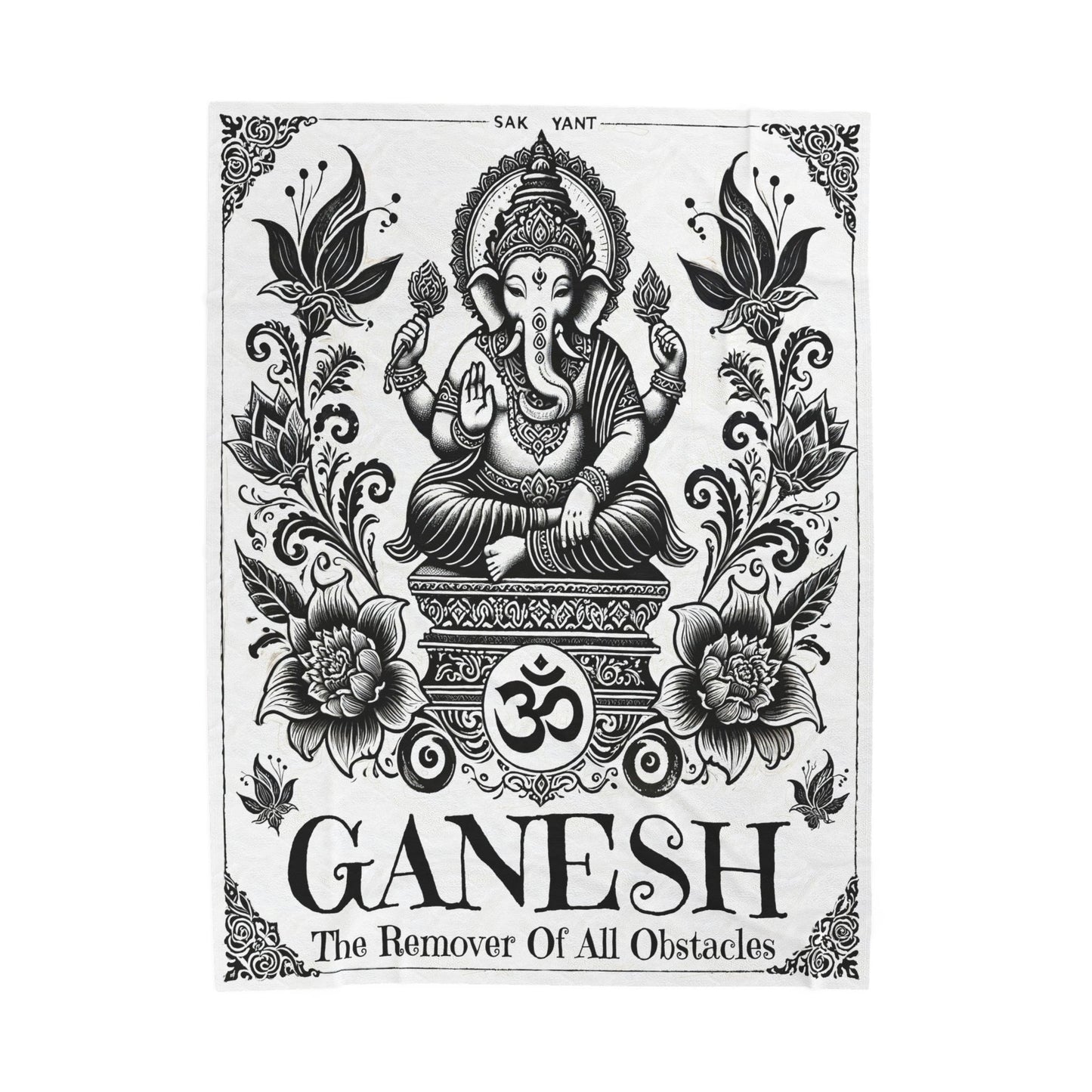 Bodulah "Ganesh" Velveteen Blanket – Sacred Elephant Design, Plush Boho Throw for Meditation, Yoga & Relaxation