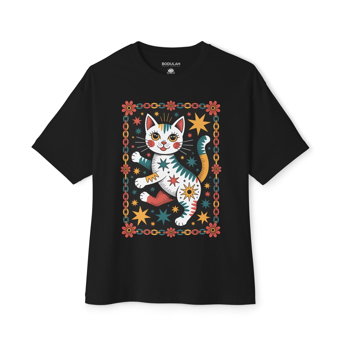 Cosmic Dancing Cat Oversized Boxy T-Shirt