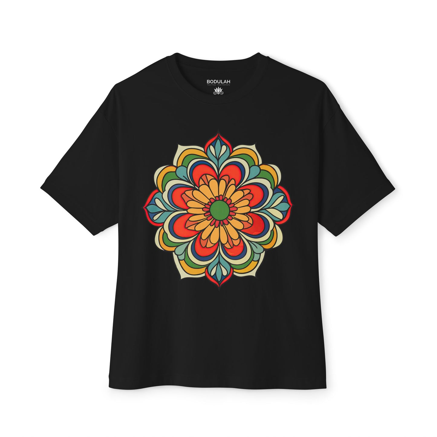 Mandala Flower T-Shirt Oversized Yoga Tee for Balance, Energy & Beauty Sacred Geometry Boho Art Shirt