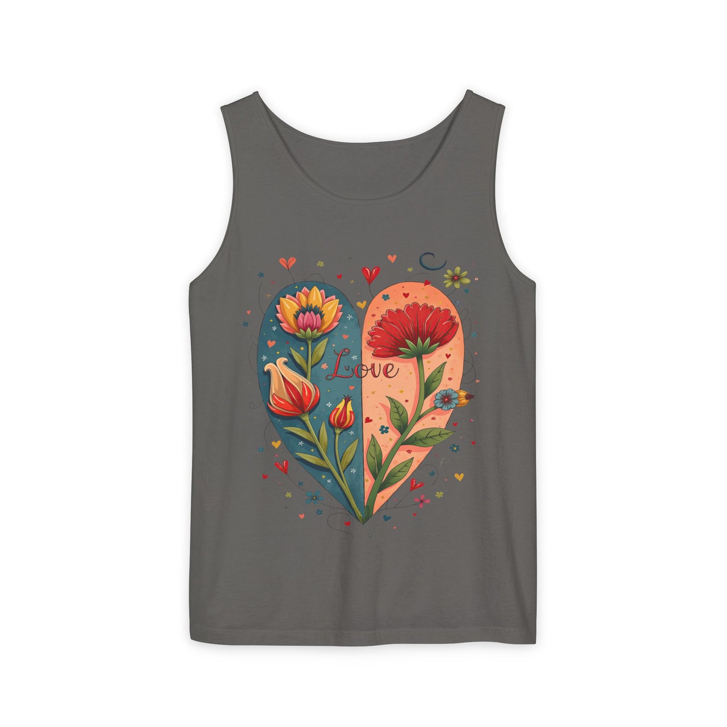 Boho Flower Heart Relaxed Fit Tank Top