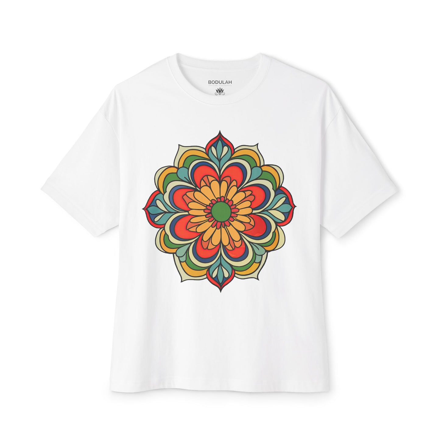 Mandala Flower T-Shirt Oversized Yoga Tee for Balance, Energy & Beauty Sacred Geometry Boho Art Shirt