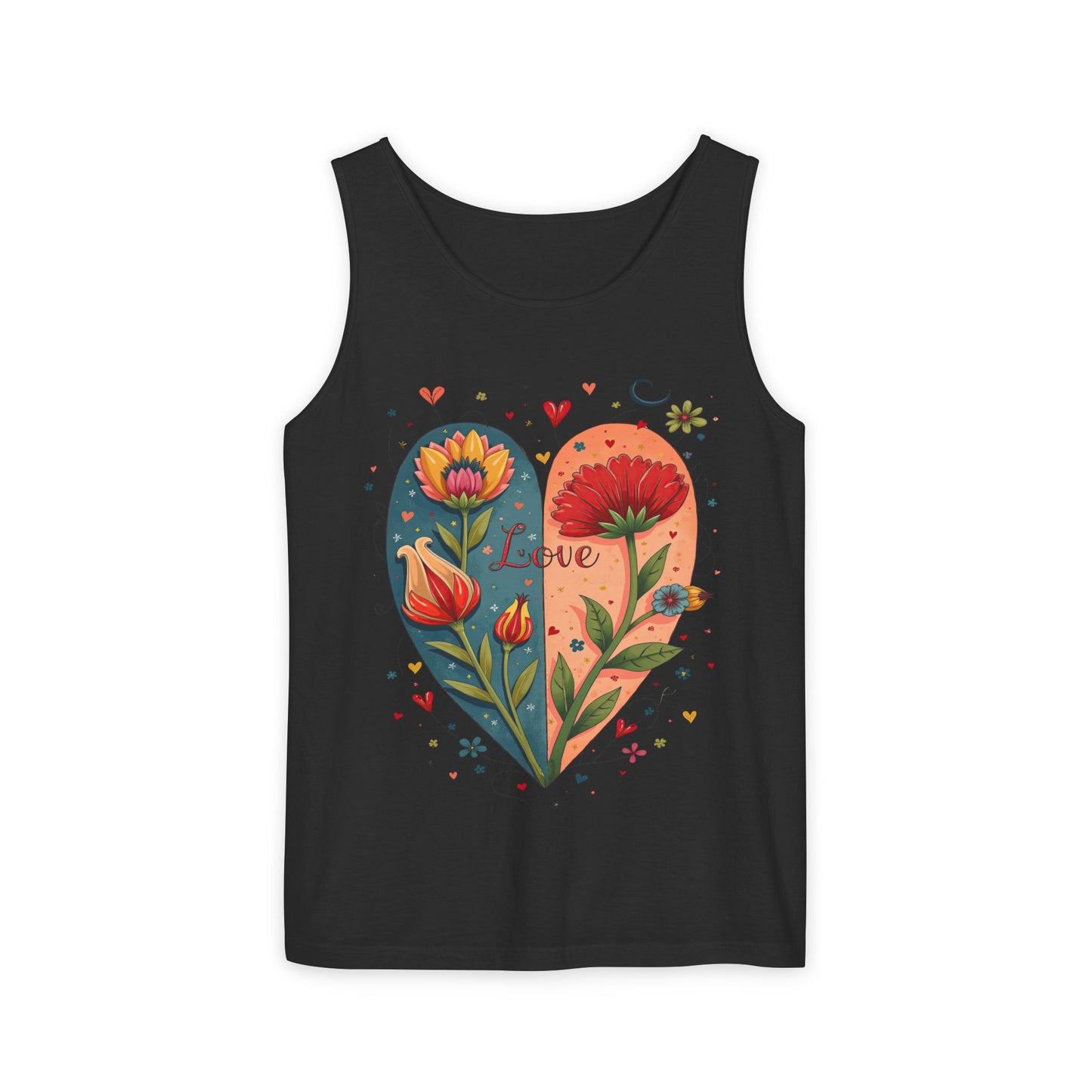 Boho Flower Heart Relaxed Fit Tank Top