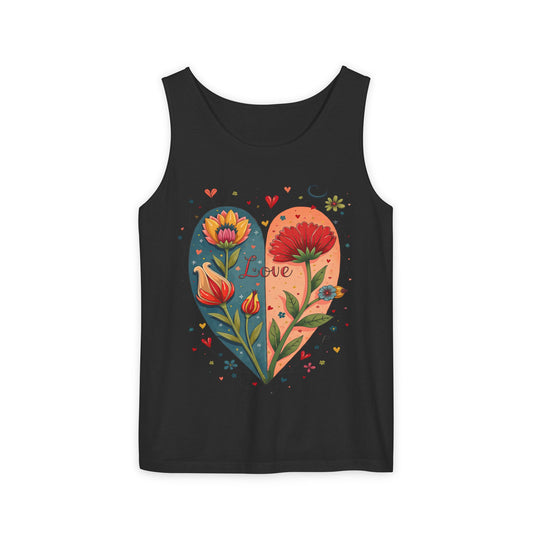 Boho Flower Heart Relaxed Fit Tank Top