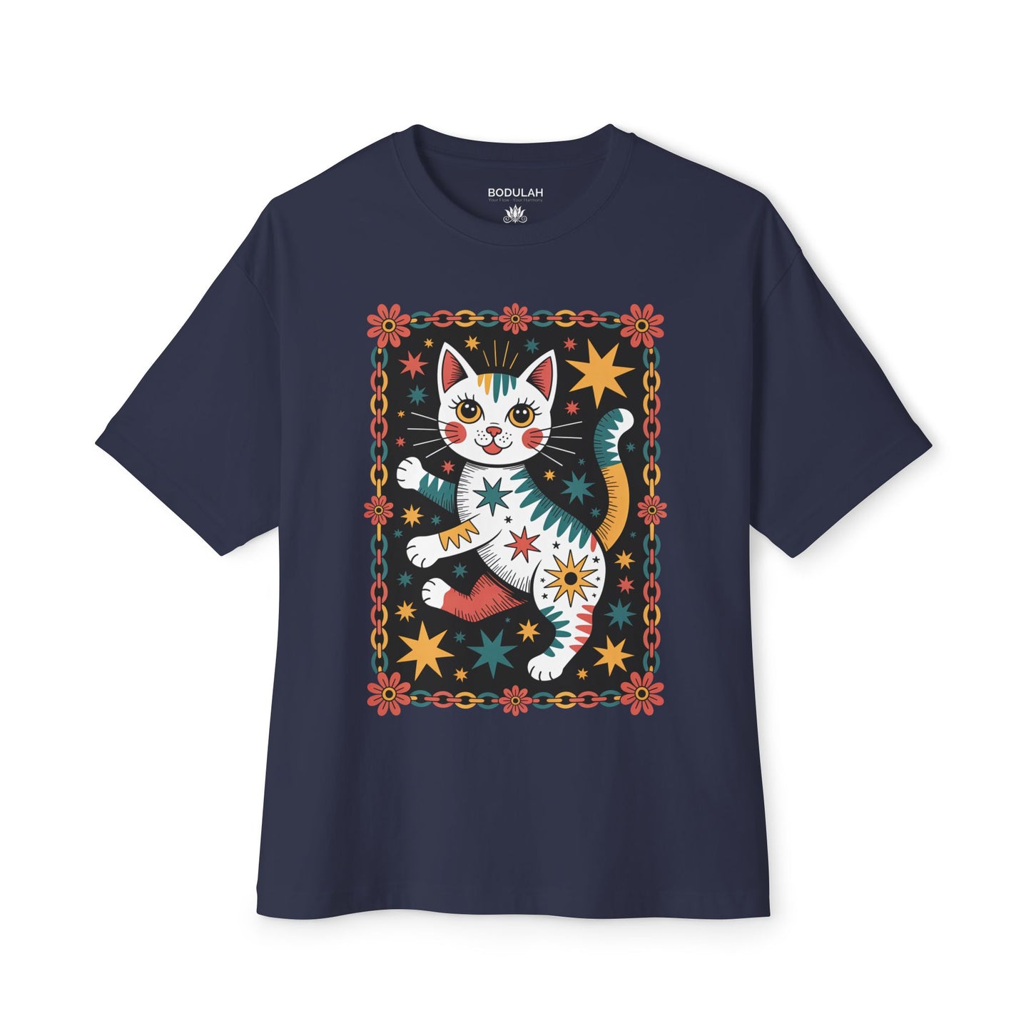 Cosmic Dancing Cat Oversized Boxy T-Shirt